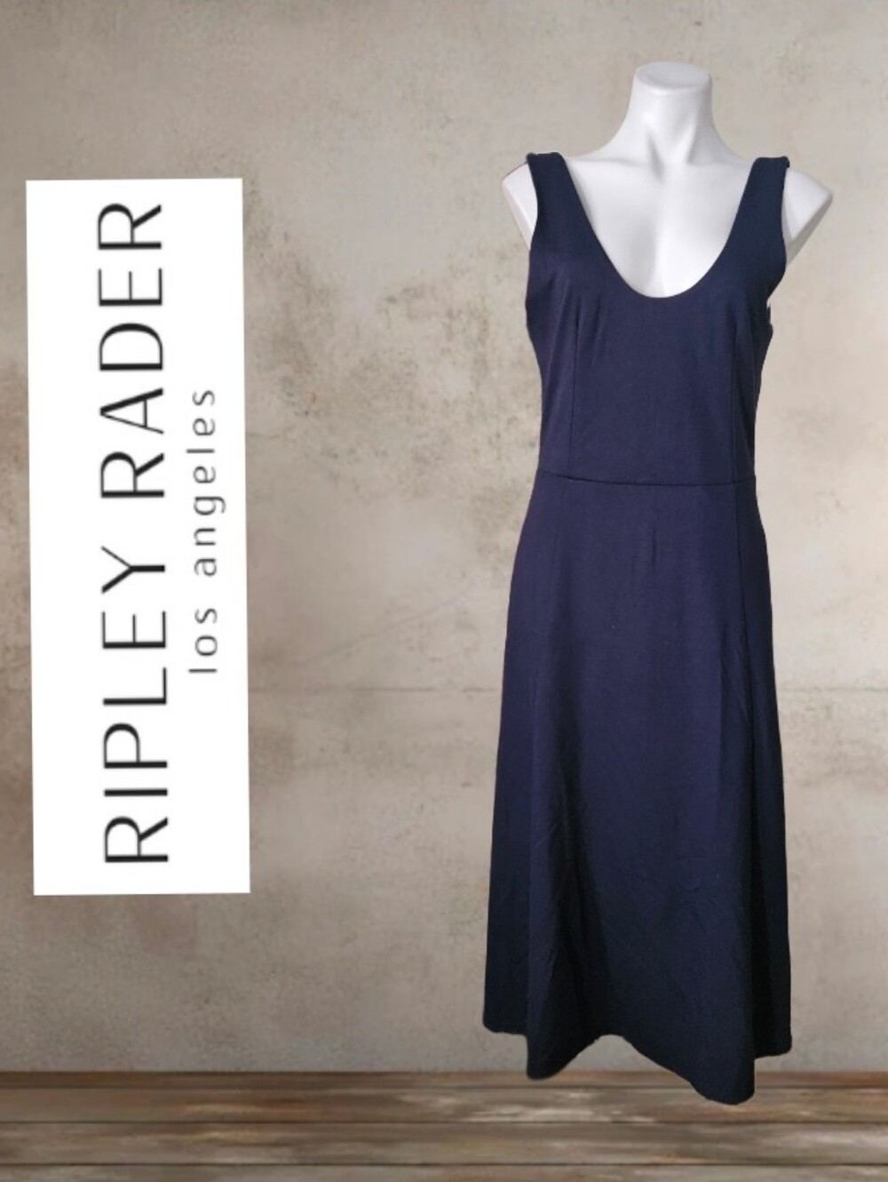 NWOT/ RIPLEY RADER Ponte Knit Scoop Midi Dress Large Navy Blue